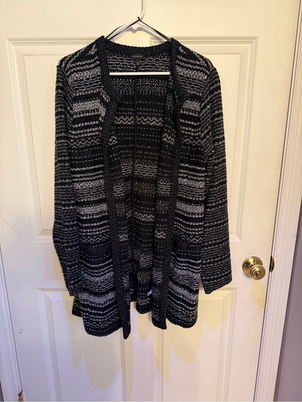 Talbots Metallic Textured Open Front Duster Cardigan Sweater Knit Stripe XL